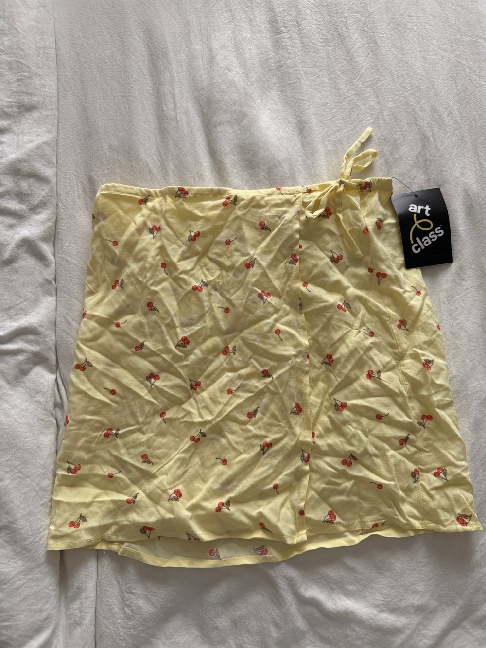 art class Pale Yellow Cherry-Print Wrap Mini Skirt brand new